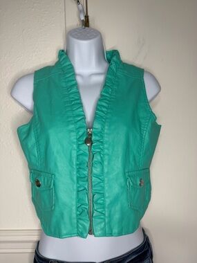 Dollhouse Faux Lined Vest Teal with ruffle Trim size 16 XL